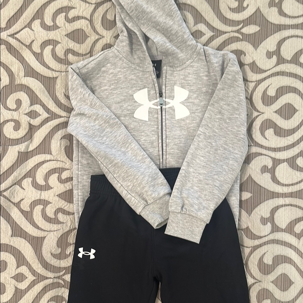 Boys Under Armour Gray Hoodie and Black Pants Set